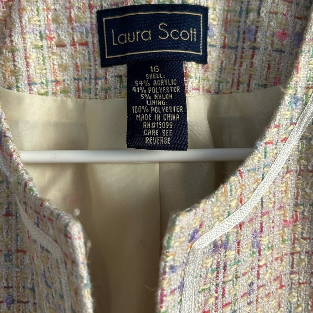 Laura Scott Tweed Pastel Cream Blazer • Used • Size: 16 - Picture 3 of 3